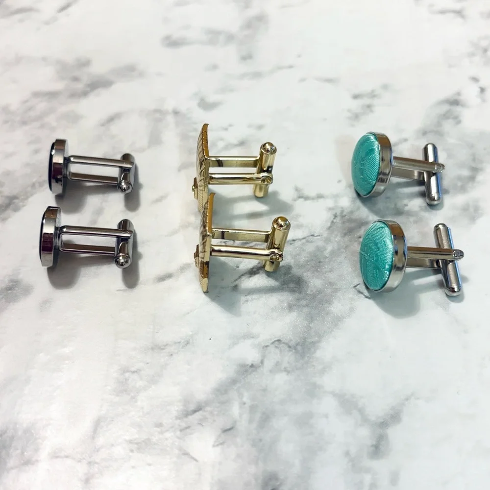 Lot of 3 Sets of Men’s Cufflinks Gold and Silver Tone